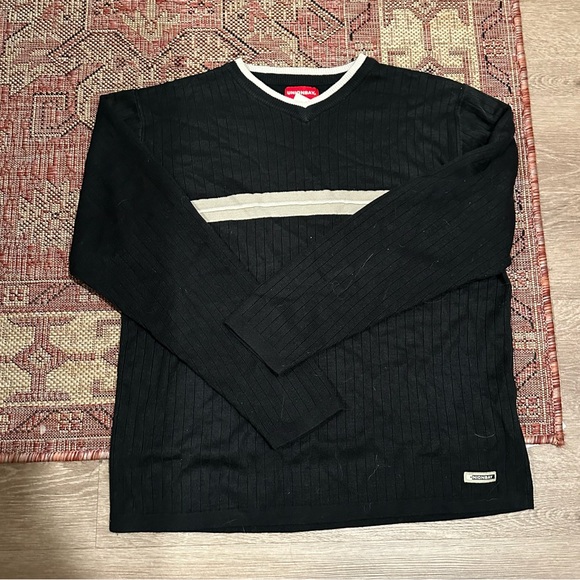 UNIONBAY Vintage Black, Red, & Cream V-Neck Sweater - Picture 2 of 5